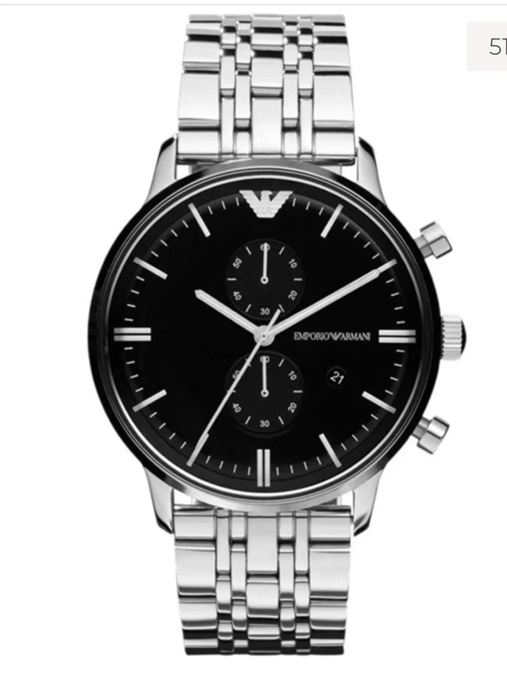 Emporio Armani Silver and Black Men's Chronograph Watch